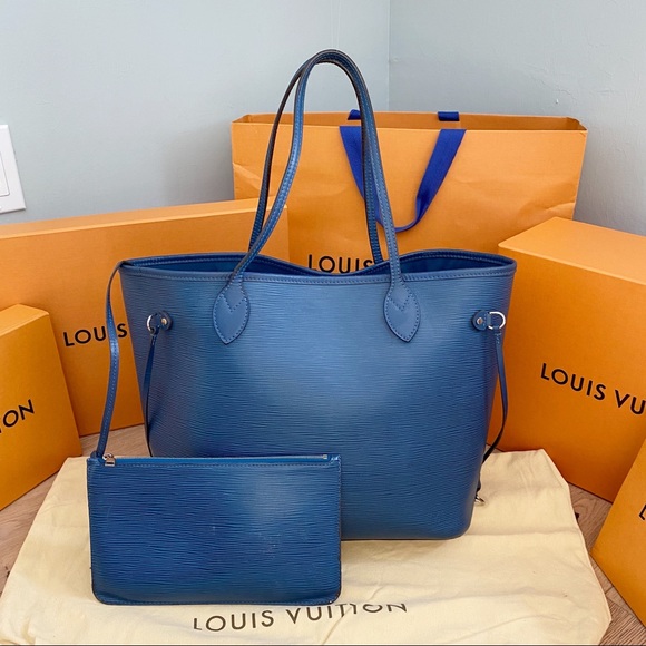 💞BLUE NEVERFULL W/ POUCH💞Epi Neverfull Mm Auth! - Picture 3 of 13